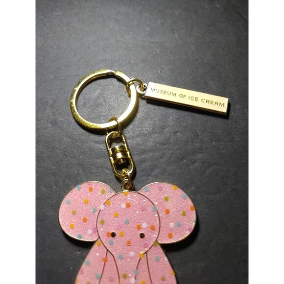 Museum Of Ice Cream Elephant Keychain Sparkles Pink Polka Dots Gold Tone - Picture 4 of 6